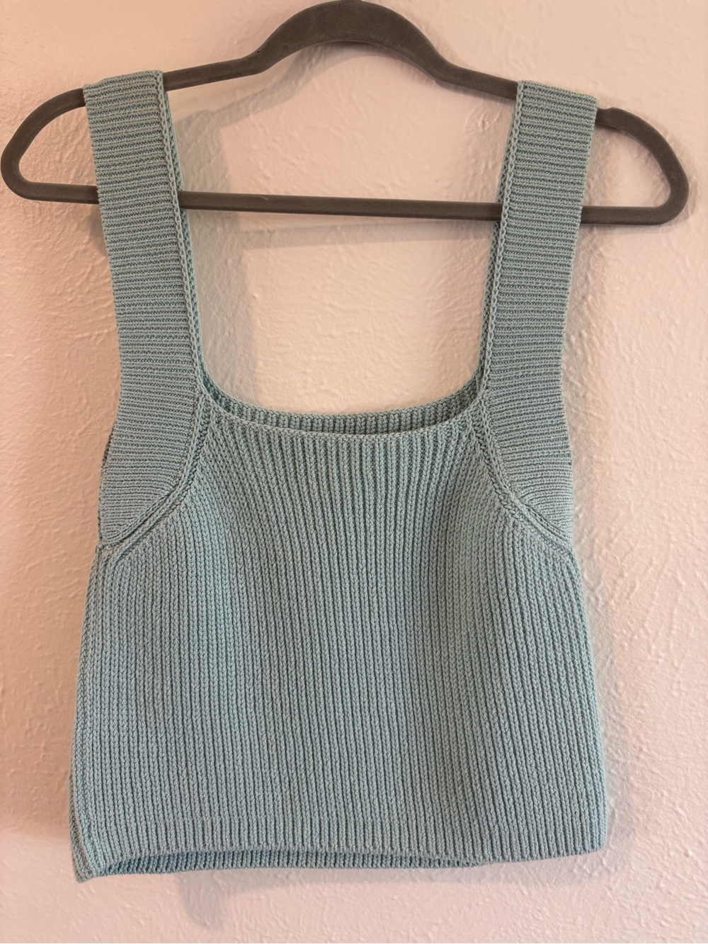 Vince Ribbed Square Neck Knit Tank Pale Blue Size M